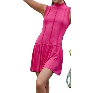 Lululemon Daily Practice Ribbed Dress Pink Sleeveless Drop Waist Size L NWT